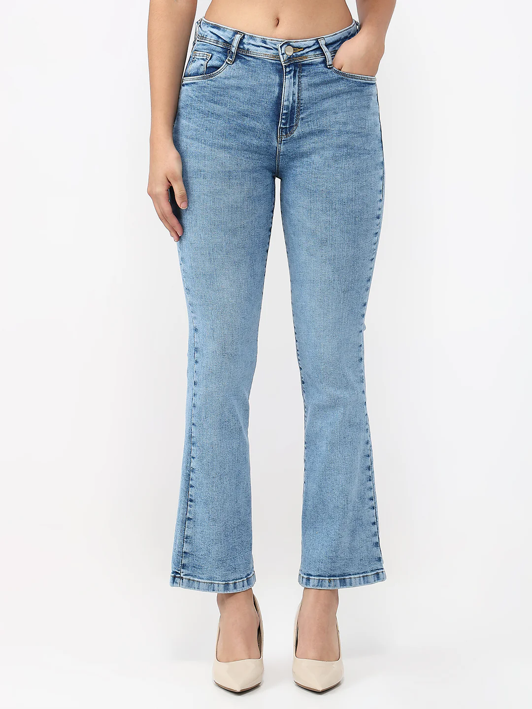 Women Blue High-Rise Flare Jeans - Image 2