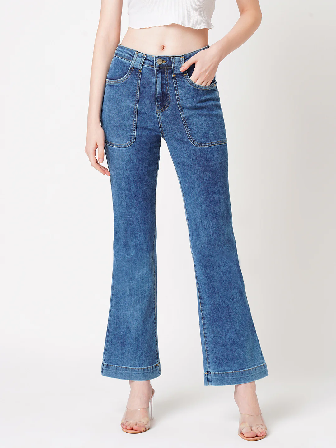 Women Blue High-Rise Flare Jeans - Image 2