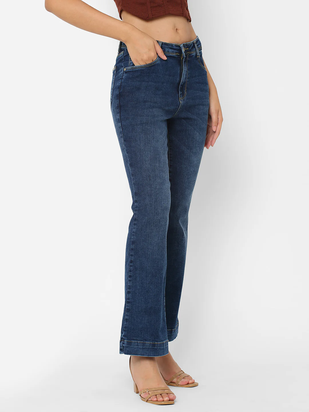 Women Blue High-Rise Flare Jeans - Image 4
