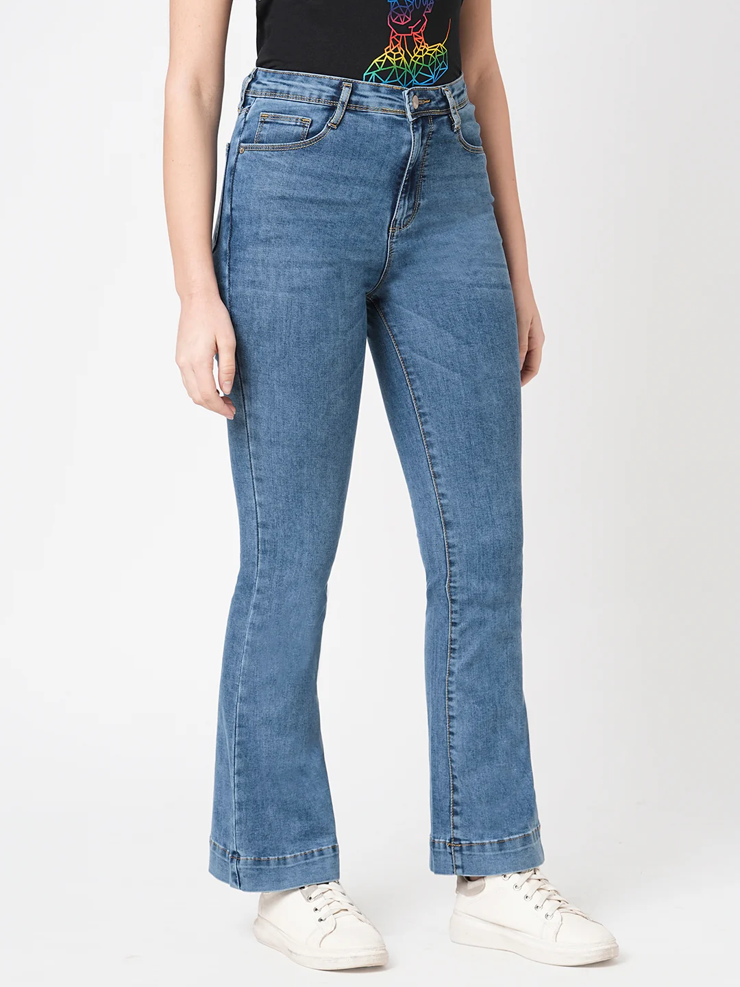 Women Blue High-Rise Flare Jeans - Image 7