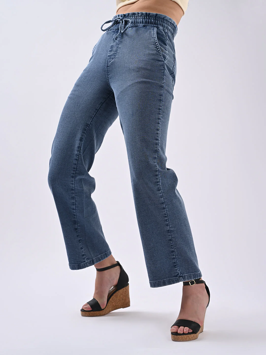 Women Blue High-Rise Joggers - Image 4