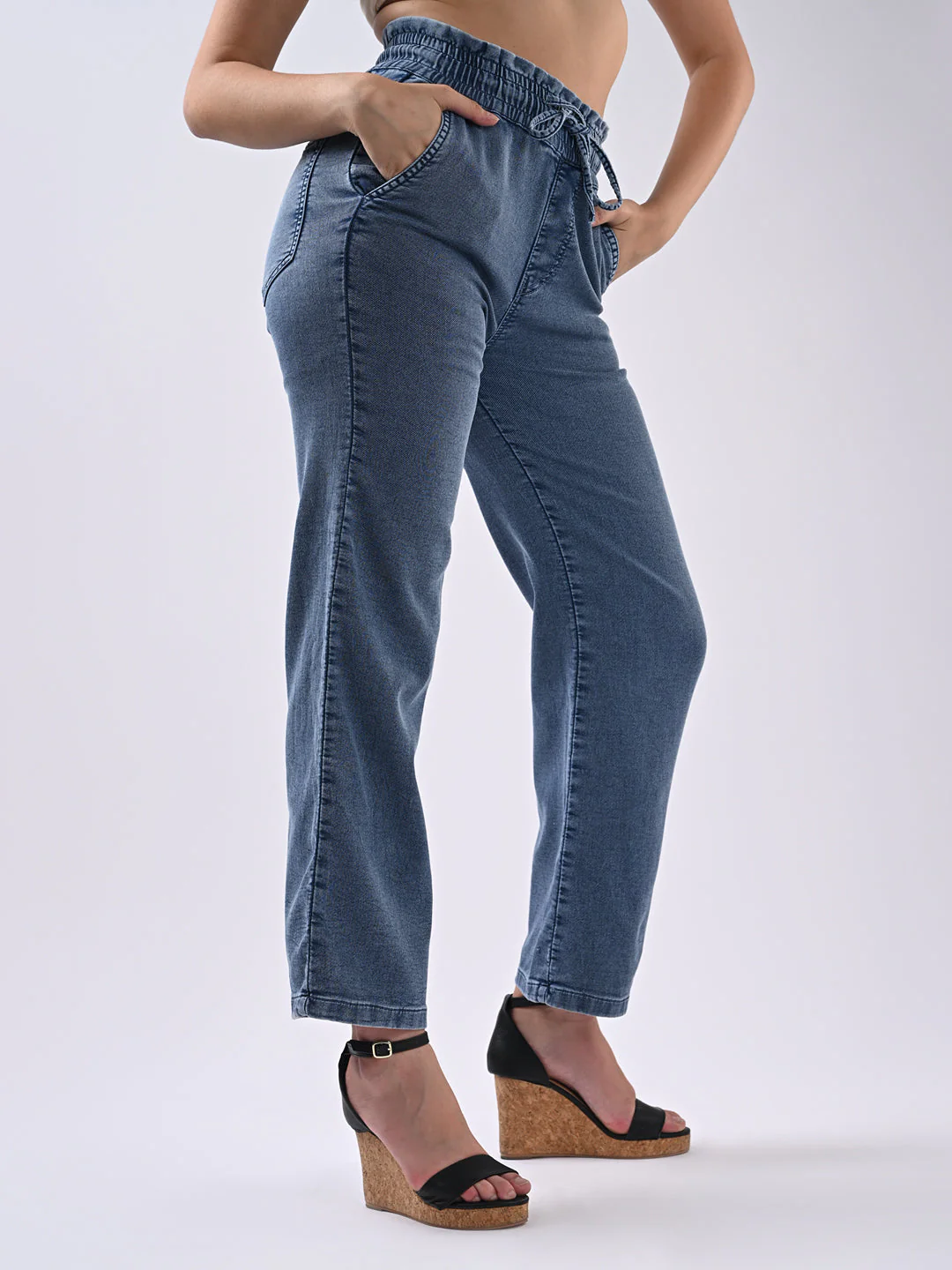 Women Blue High-Rise Joggers - Image 5