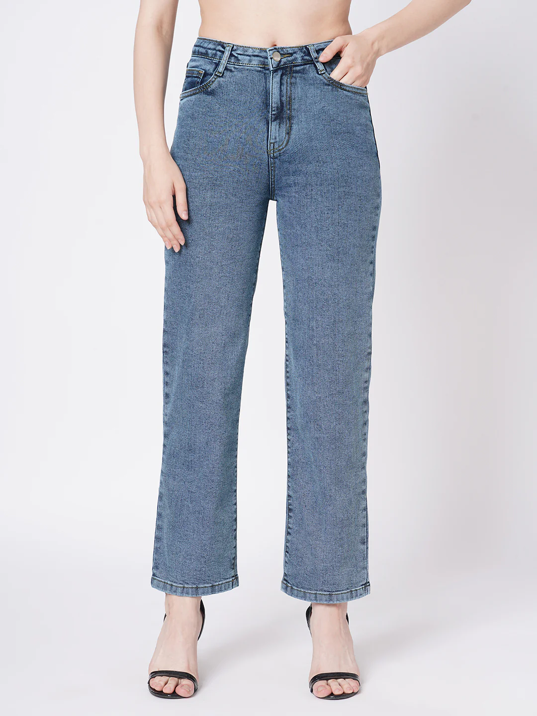 Women Blue High-Rise Loose Straight Fit Jeans - Image 2
