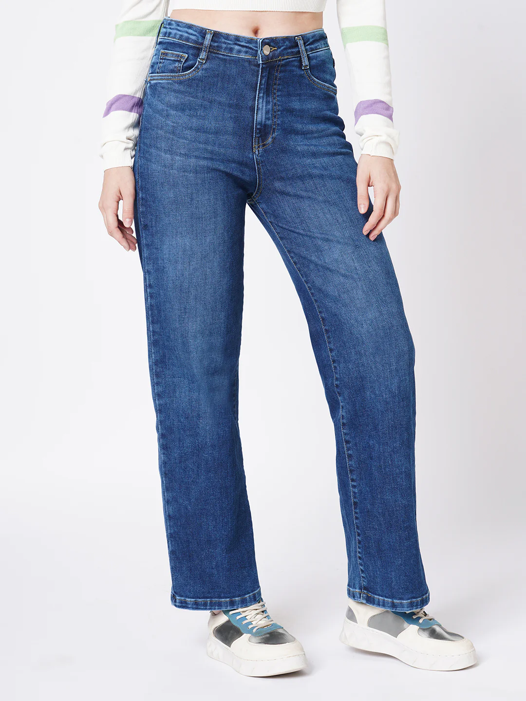 Women Blue High-Rise Loose Straight Jeans - Image 5