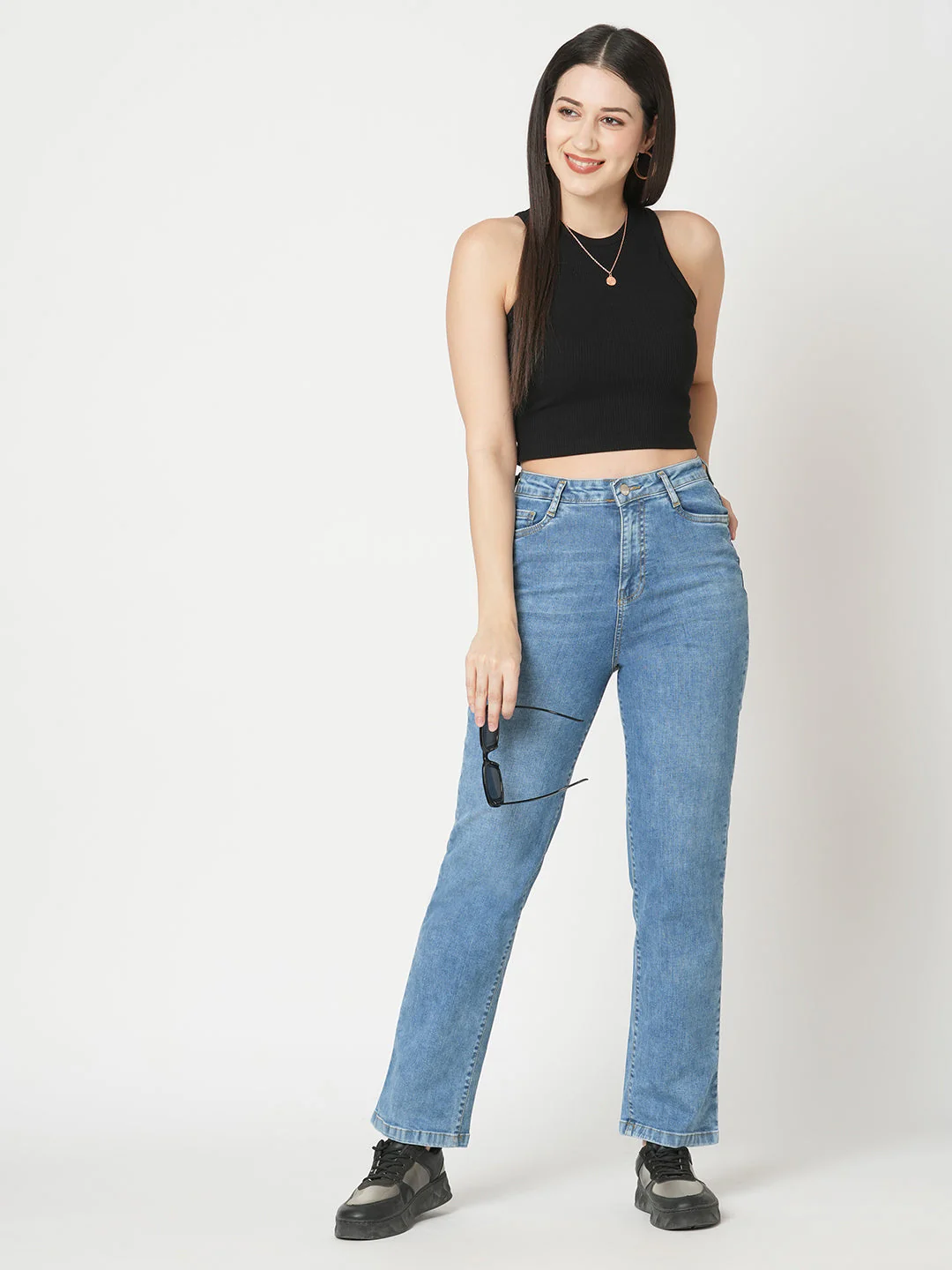 Women Blue High-Rise Loose Straight Jeans - Image 4