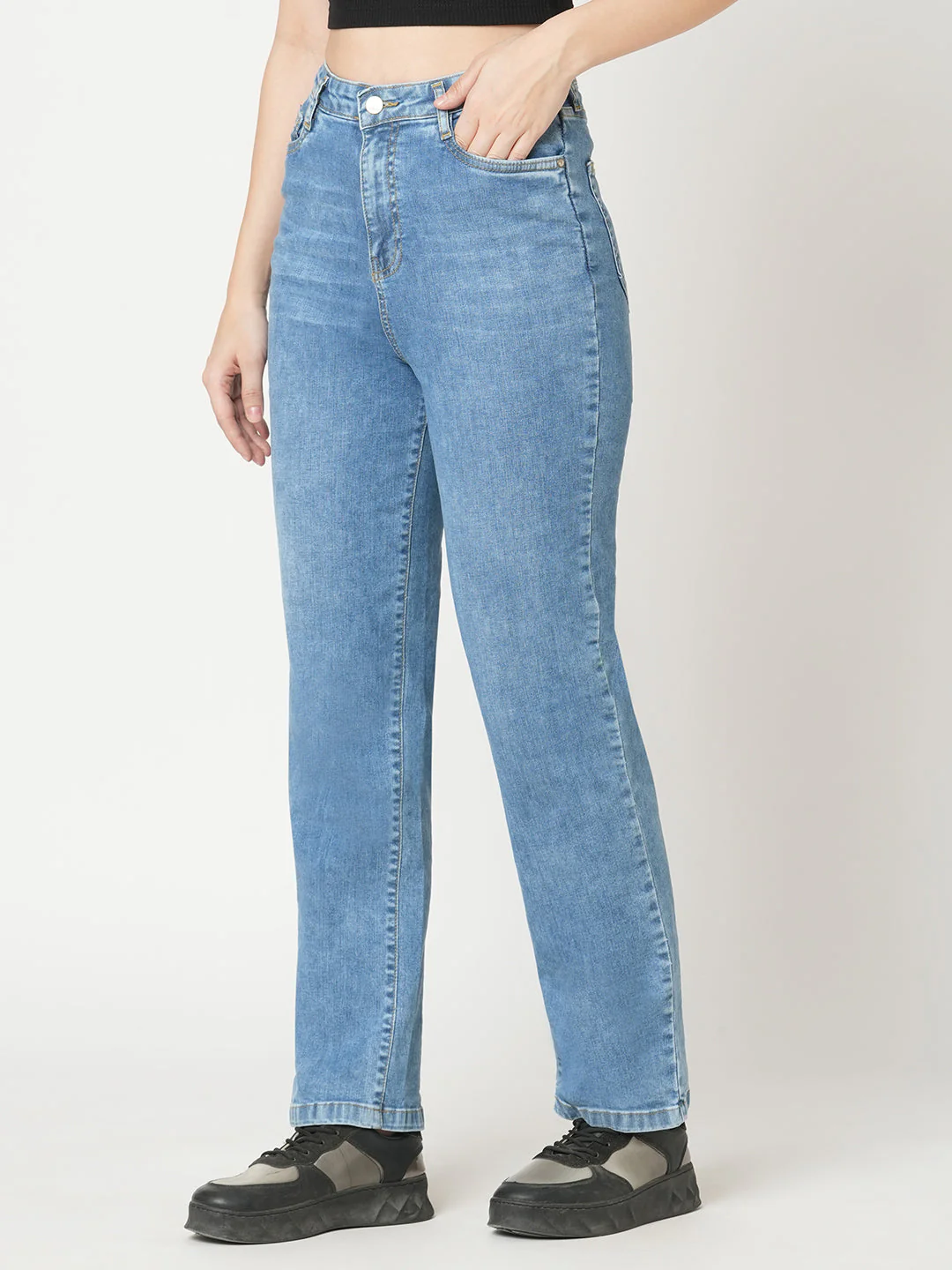 Women Blue High-Rise Loose Straight Jeans - Image 5