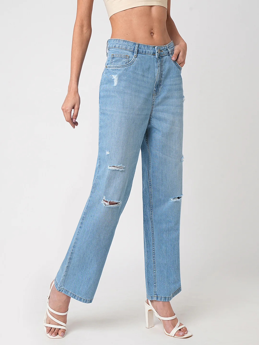 Women Blue High-Rise Loose Straight Jeans - Image 4