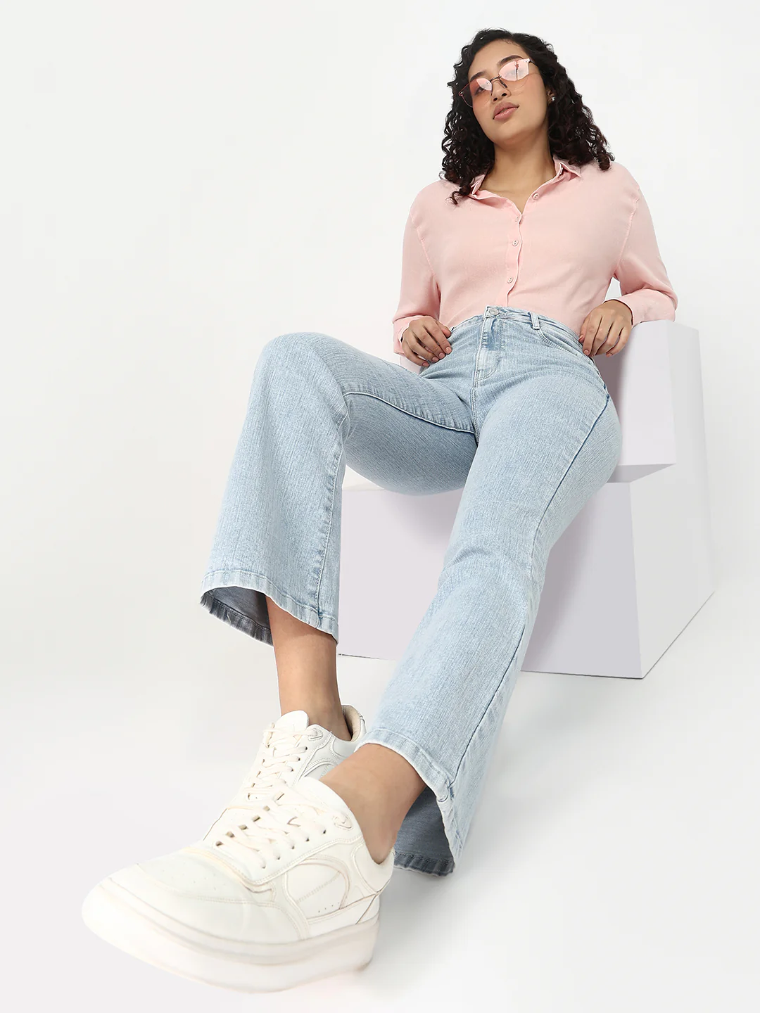 Women Blue High-Rise Mini Flare Jeans