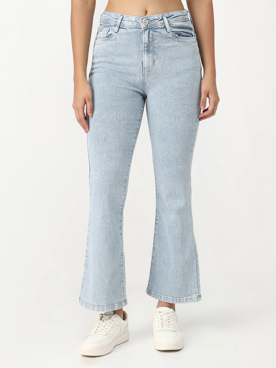 Women Blue High-Rise Mini Flare Jeans - Image 2