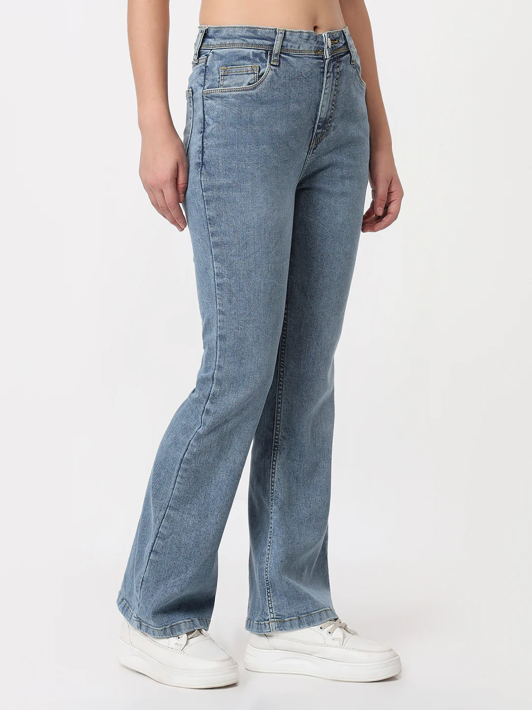 Women Blue High-Rise Mini Flare Jeans - Image 6