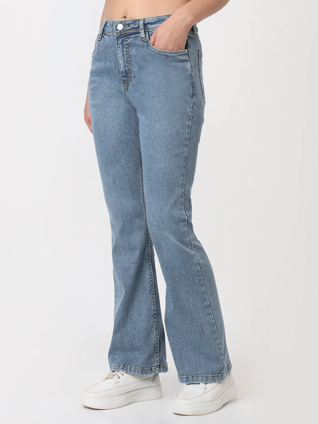 Women Blue High-Rise Mini Flare Jeans - Image 8