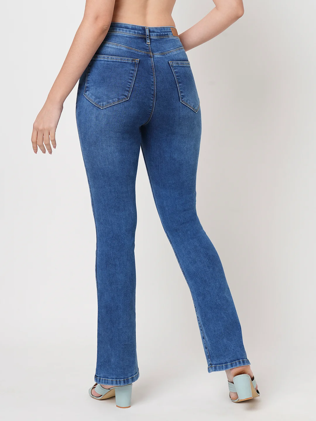 Women Blue High-Rise Mini Flare Jeans - Image 3