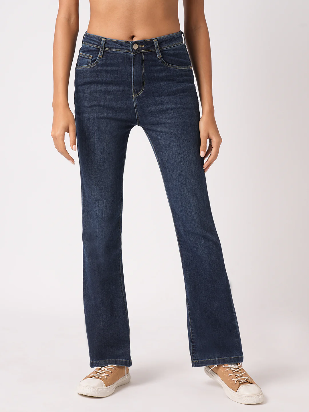 Women Blue High-Rise Mini Flare Jeans - Image 2