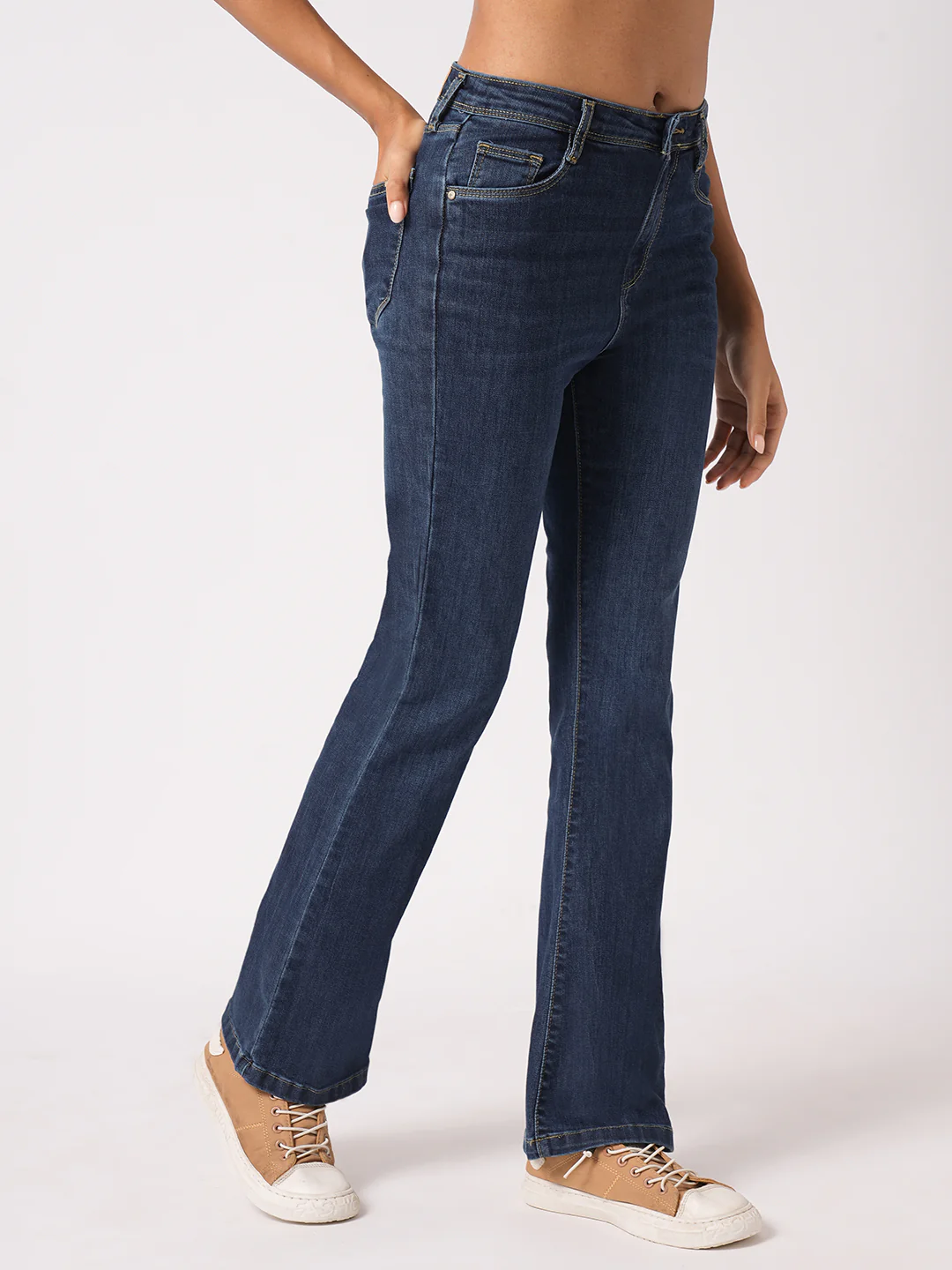 Women Blue High-Rise Mini Flare Jeans - Image 6