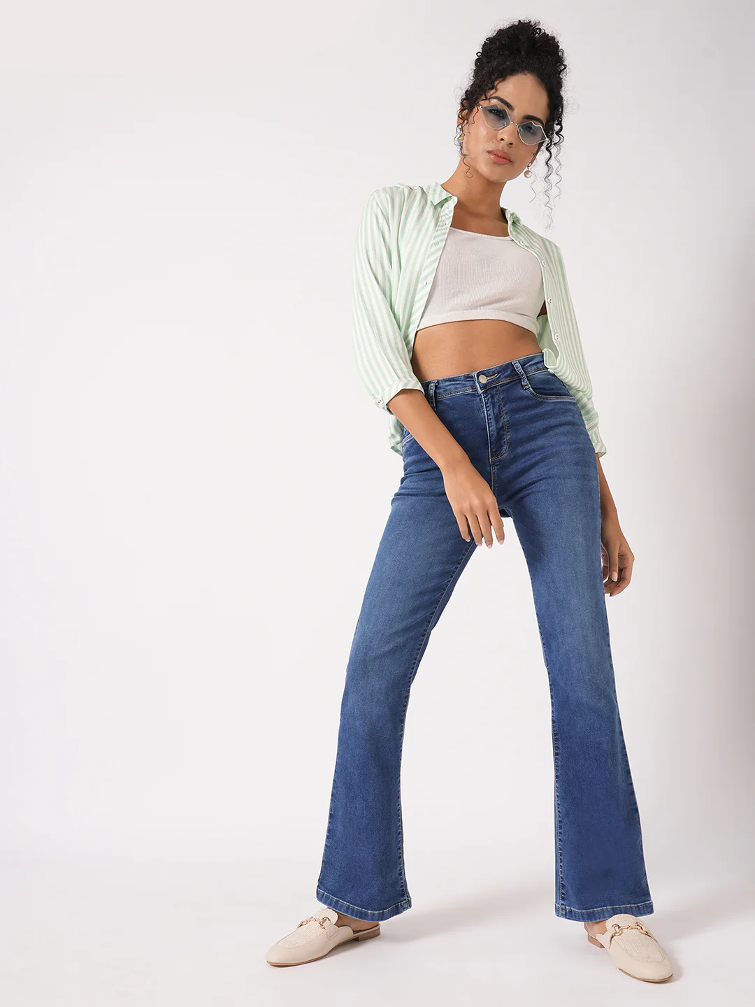 Women Blue High-Rise Mini Flare Jeans