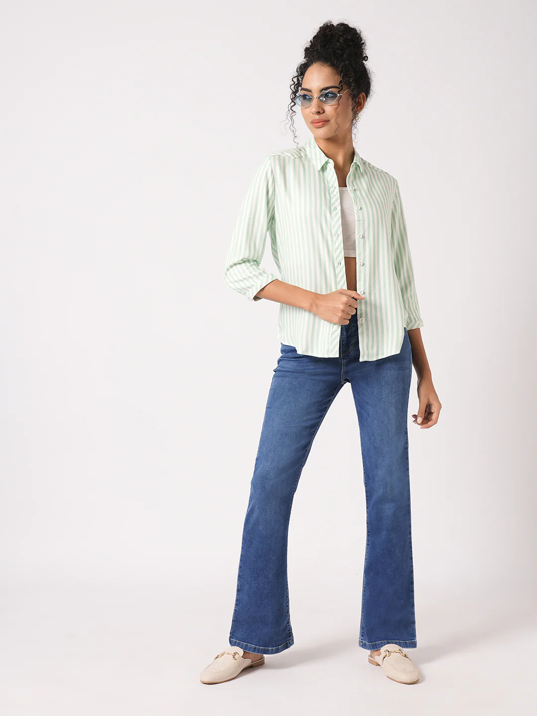 Women Blue High-Rise Mini Flare Jeans - Image 4