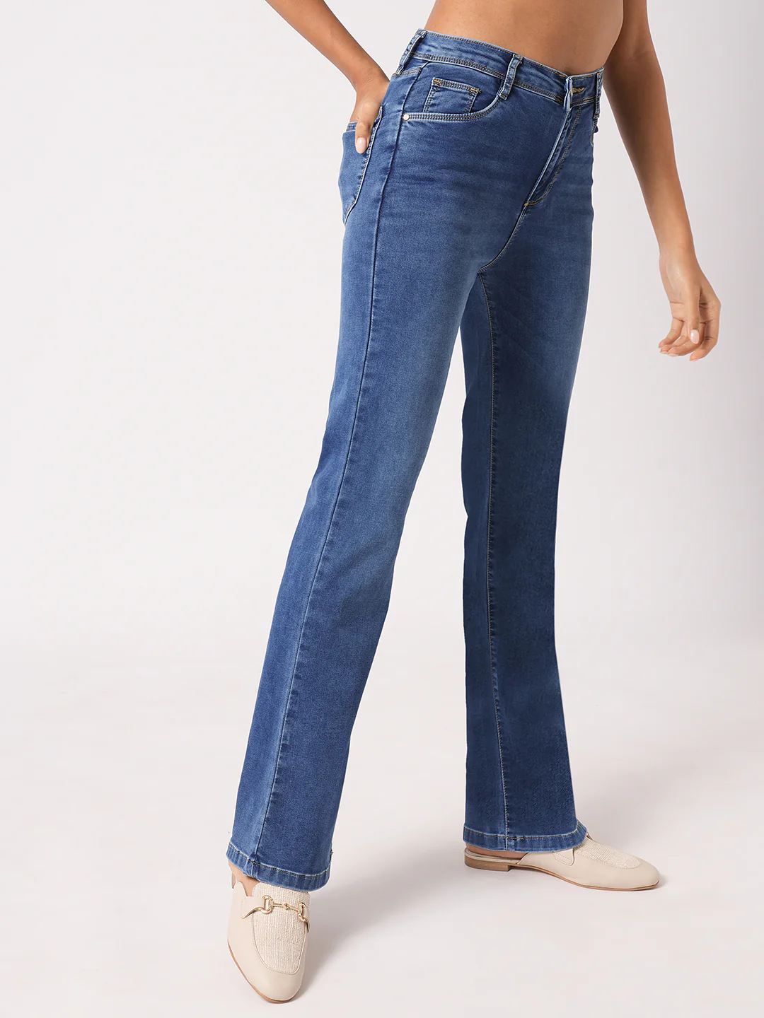 Women Blue High-Rise Mini Flare Jeans - Image 6