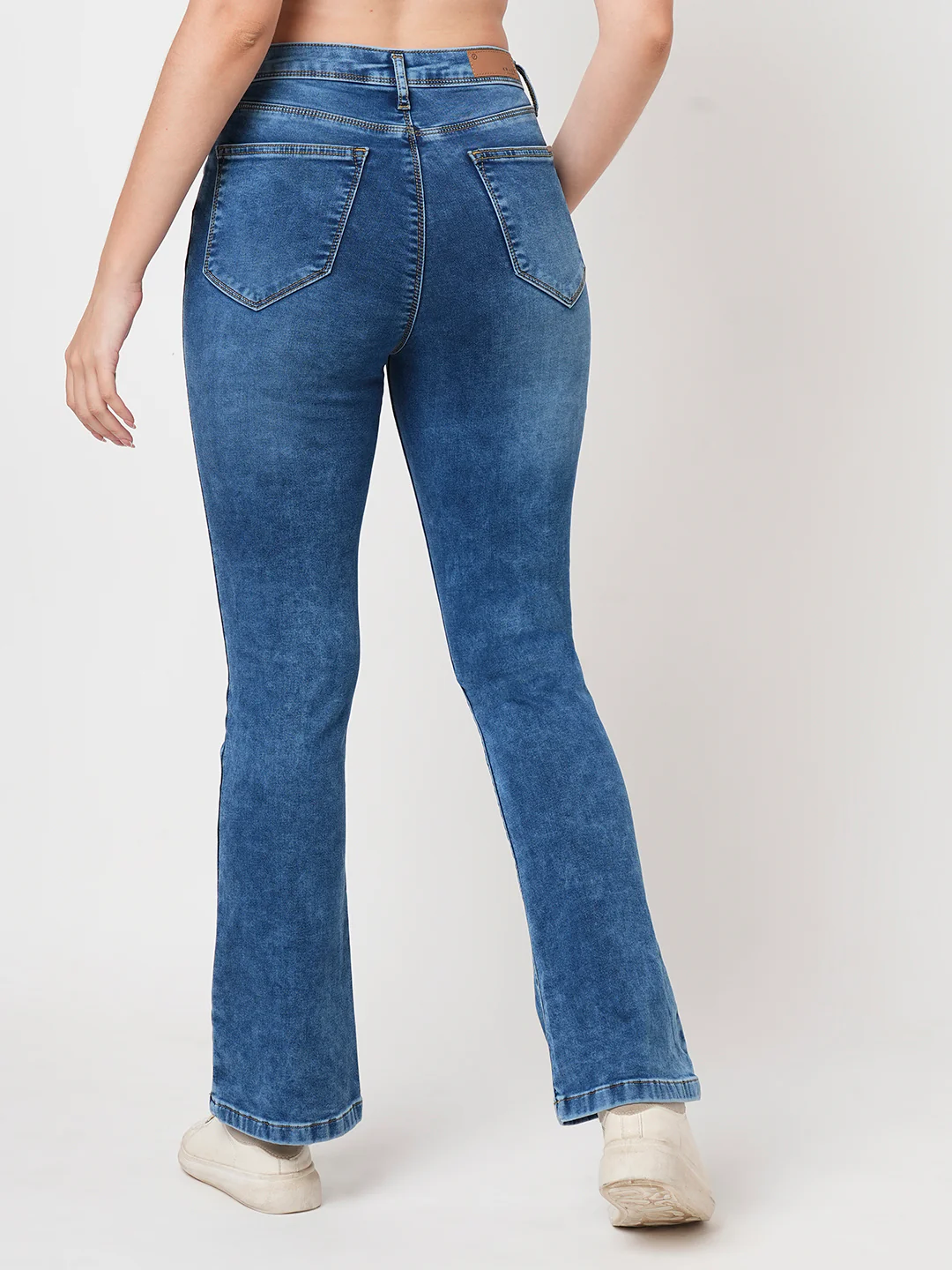 Women Blue High-Rise Mini Flare Jeans - Image 3