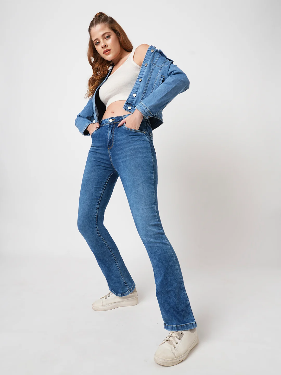 Women Blue High-Rise Mini Flare Jeans - Image 4