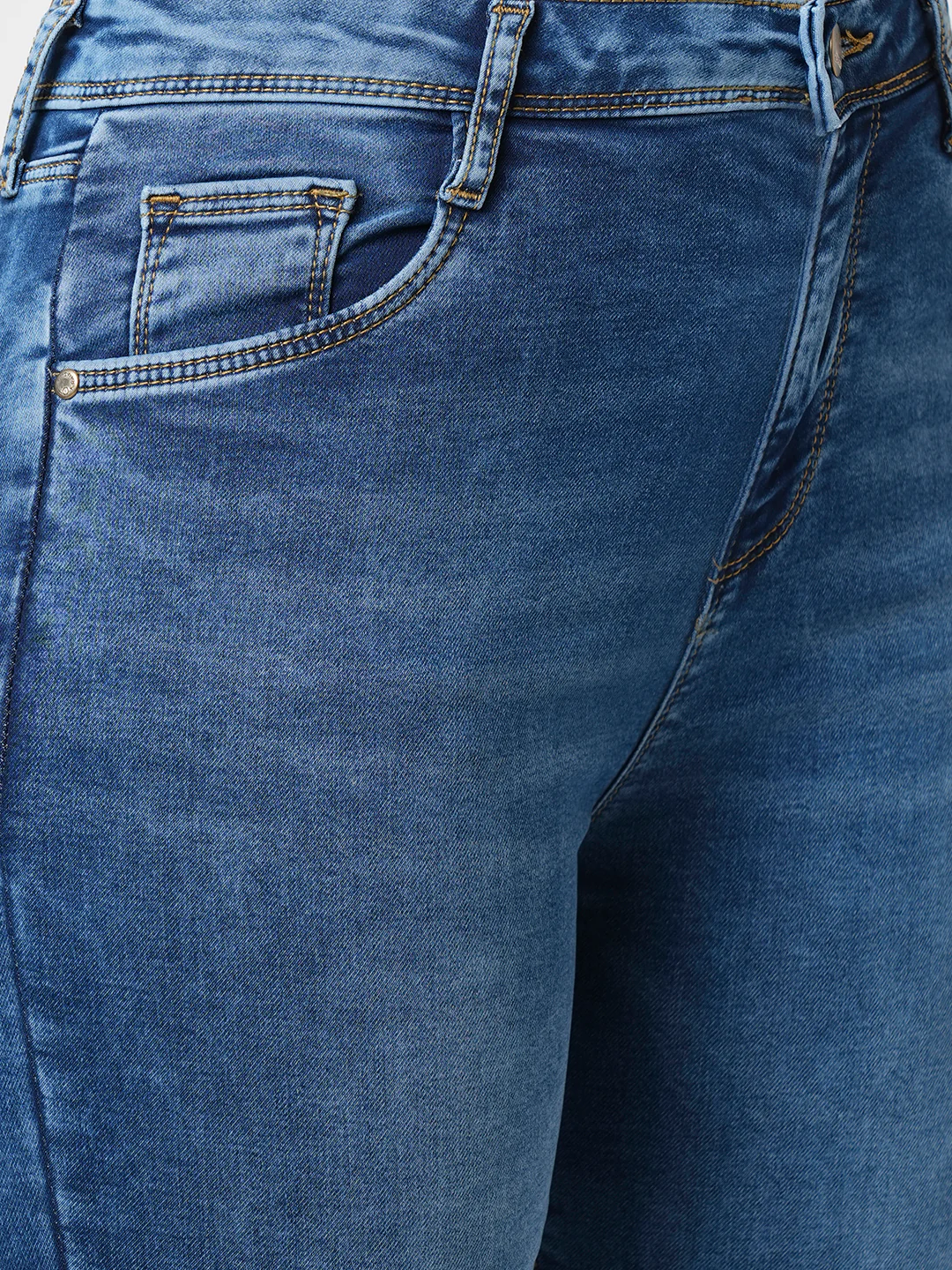 Women Blue High-Rise Mini Flare Jeans - Image 5