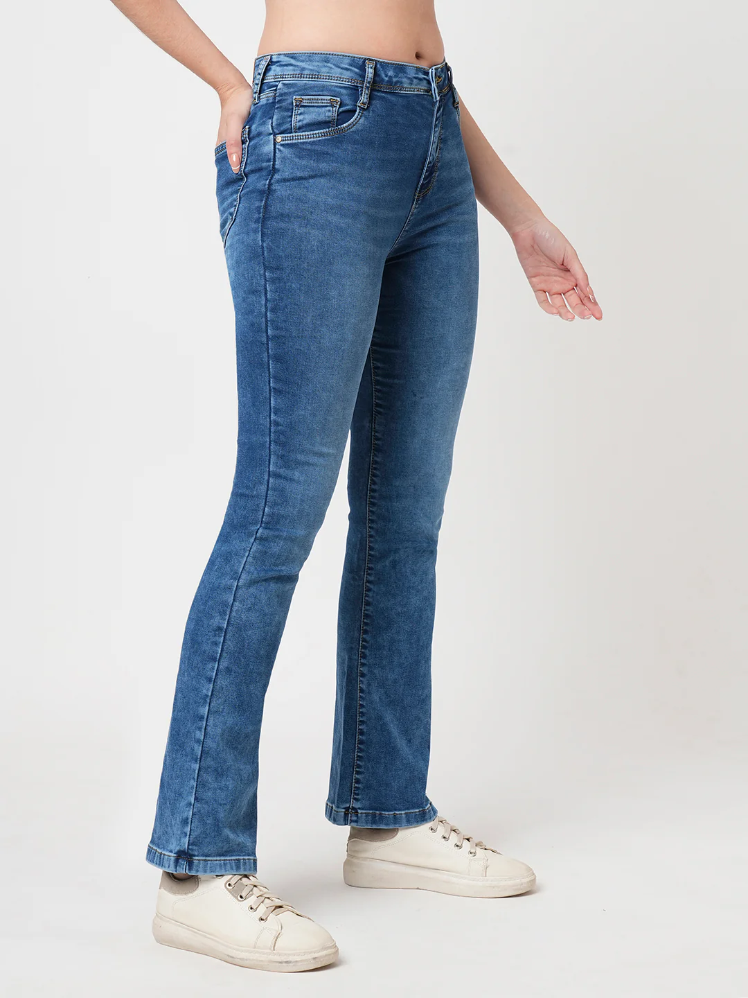 Women Blue High-Rise Mini Flare Jeans - Image 7