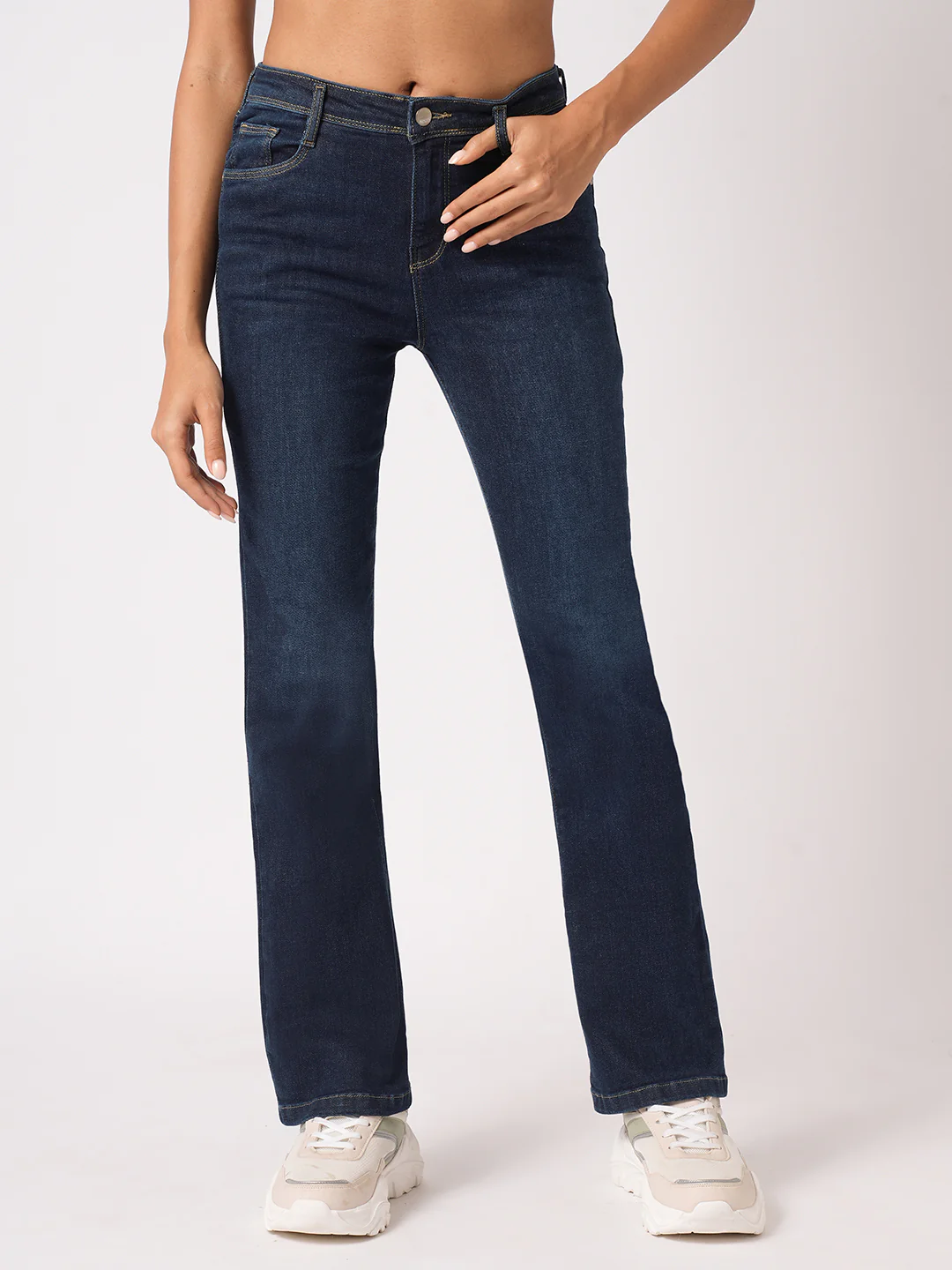 Women Blue High-Rise Mini Flare Jeans - Image 2