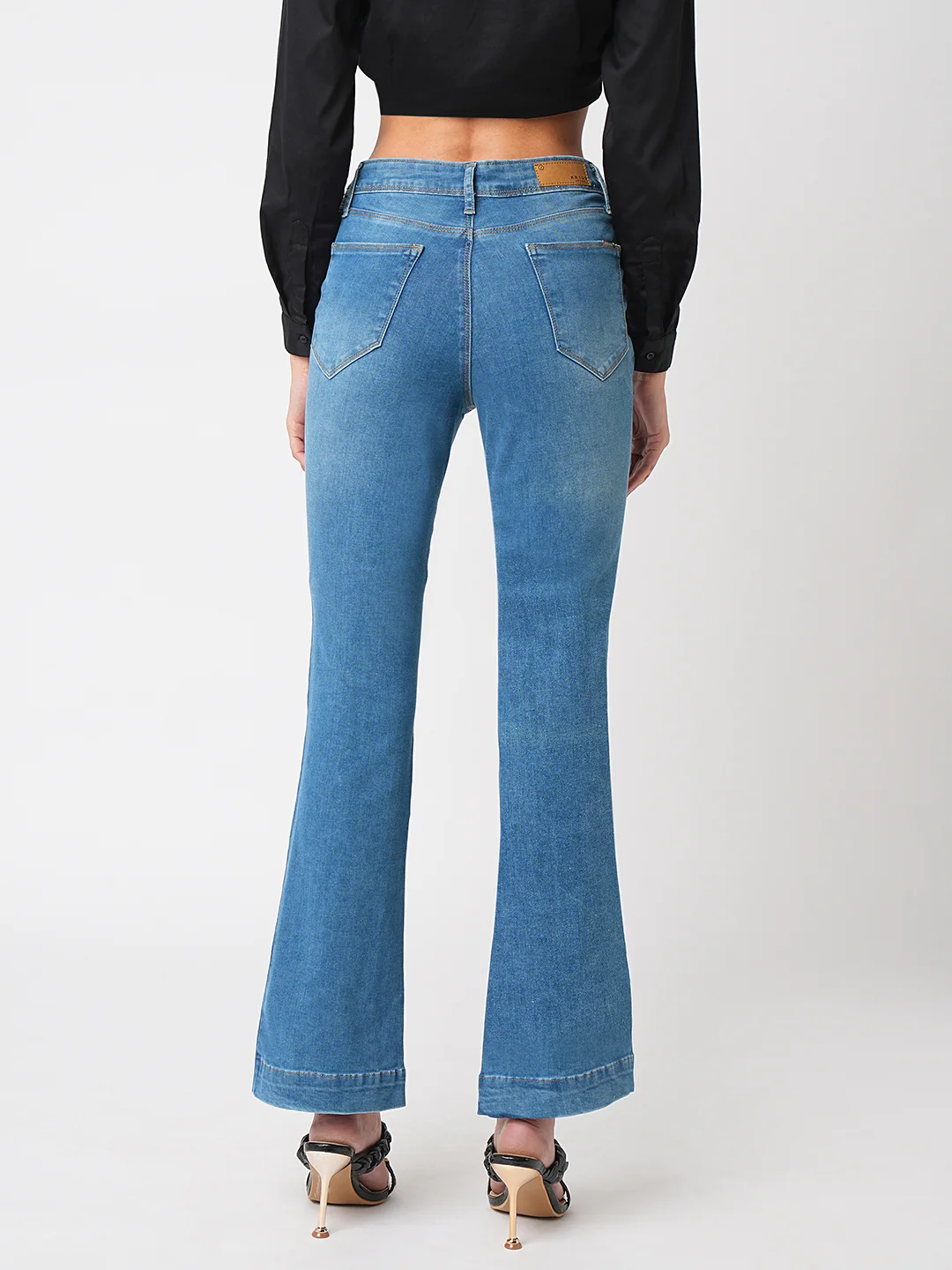 Women Blue High-Rise Mini Flare Jeans - Image 3