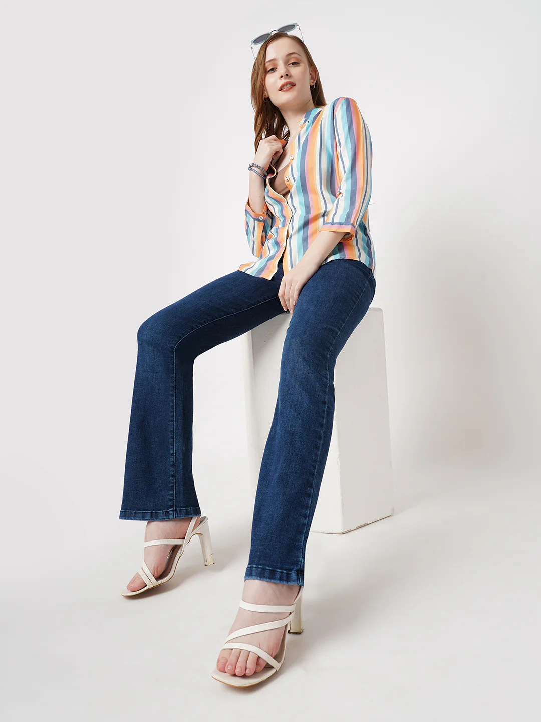 Women Blue High-Rise Mini Flare Jeans