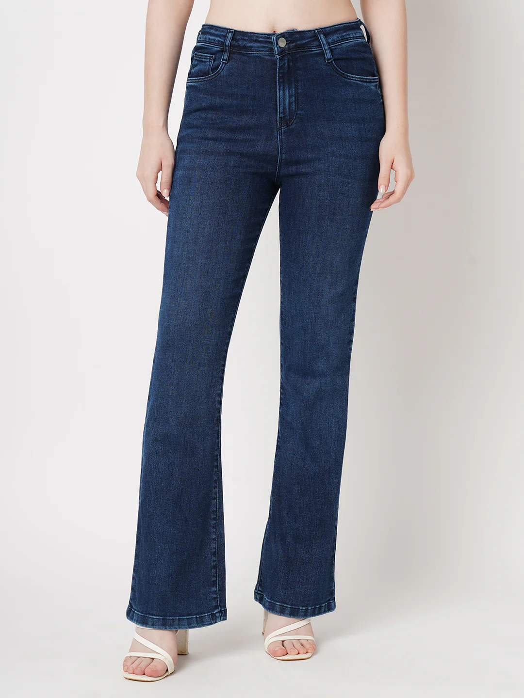 Women Blue High-Rise Mini Flare Jeans - Image 2