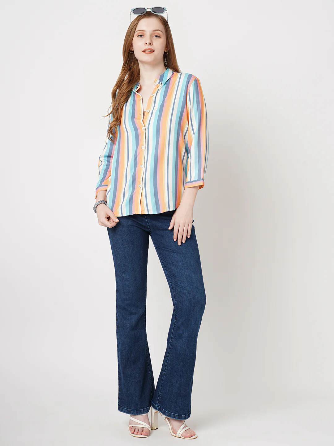 Women Blue High-Rise Mini Flare Jeans - Image 4