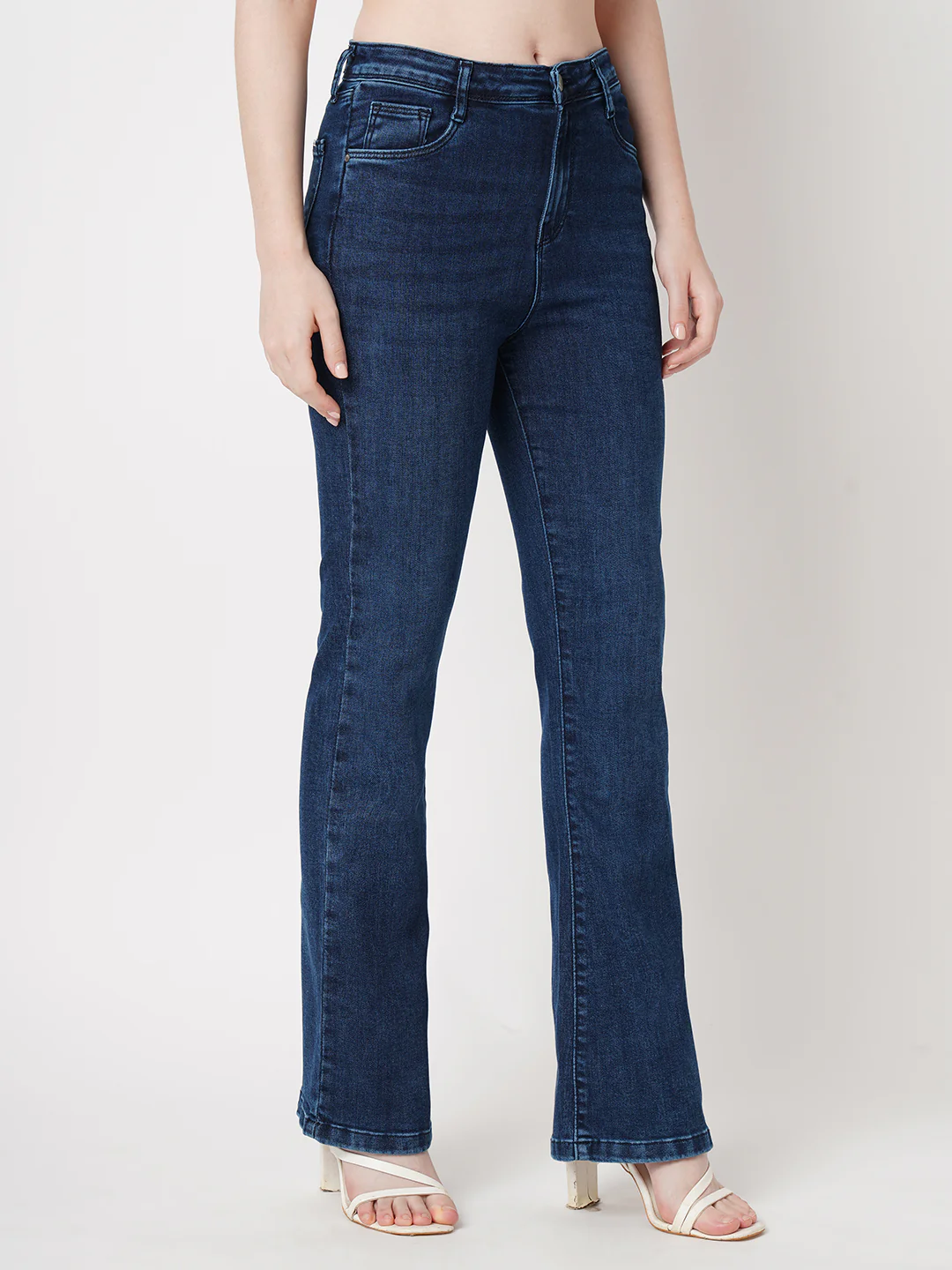 Women Blue High-Rise Mini Flare Jeans - Image 5