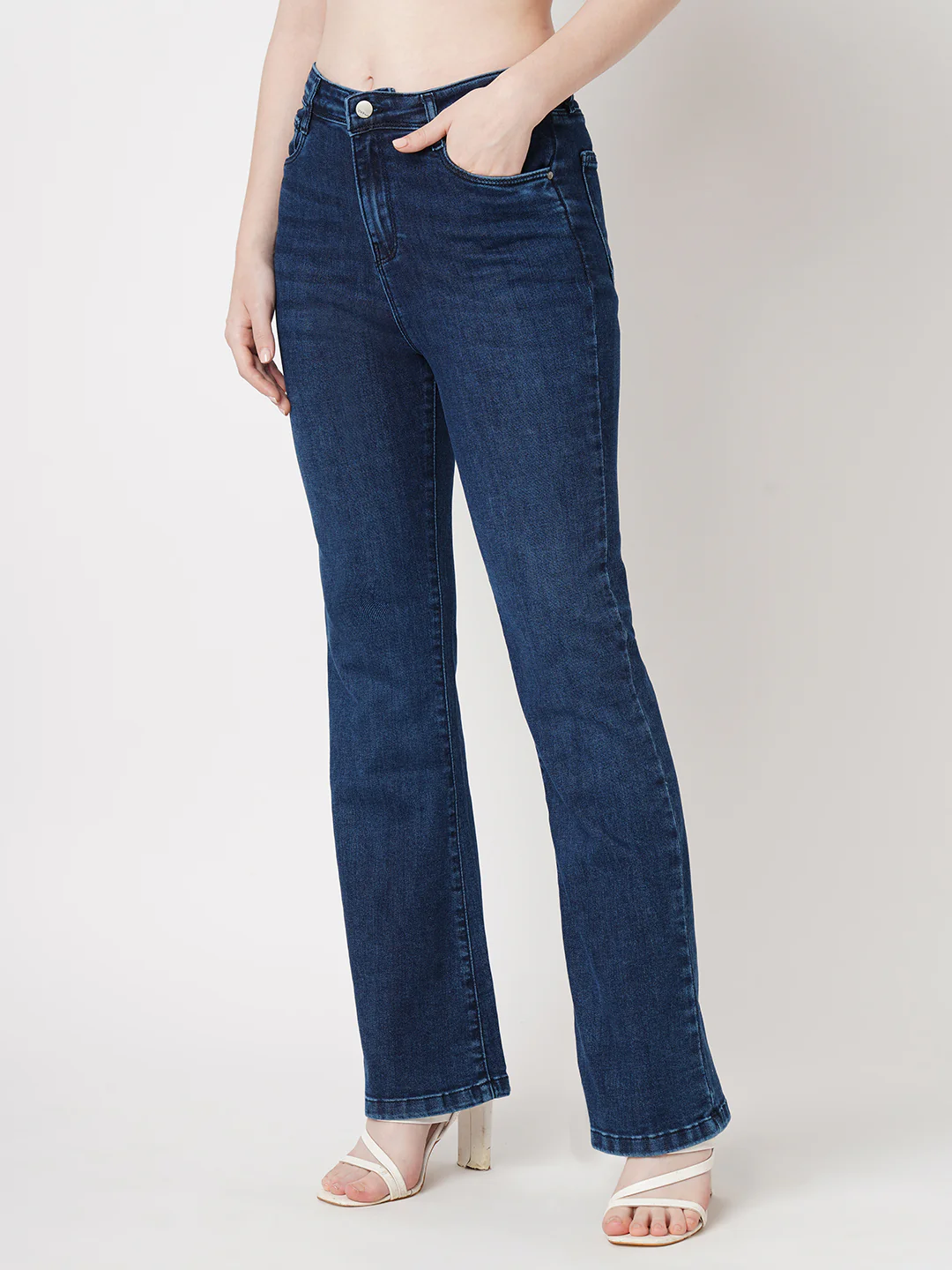 Women Blue High-Rise Mini Flare Jeans - Image 7