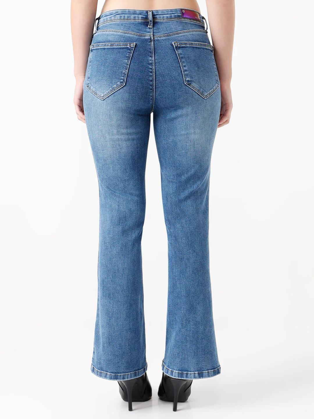 Women Blue High-Rise Mini Flare Jeans - Image 3