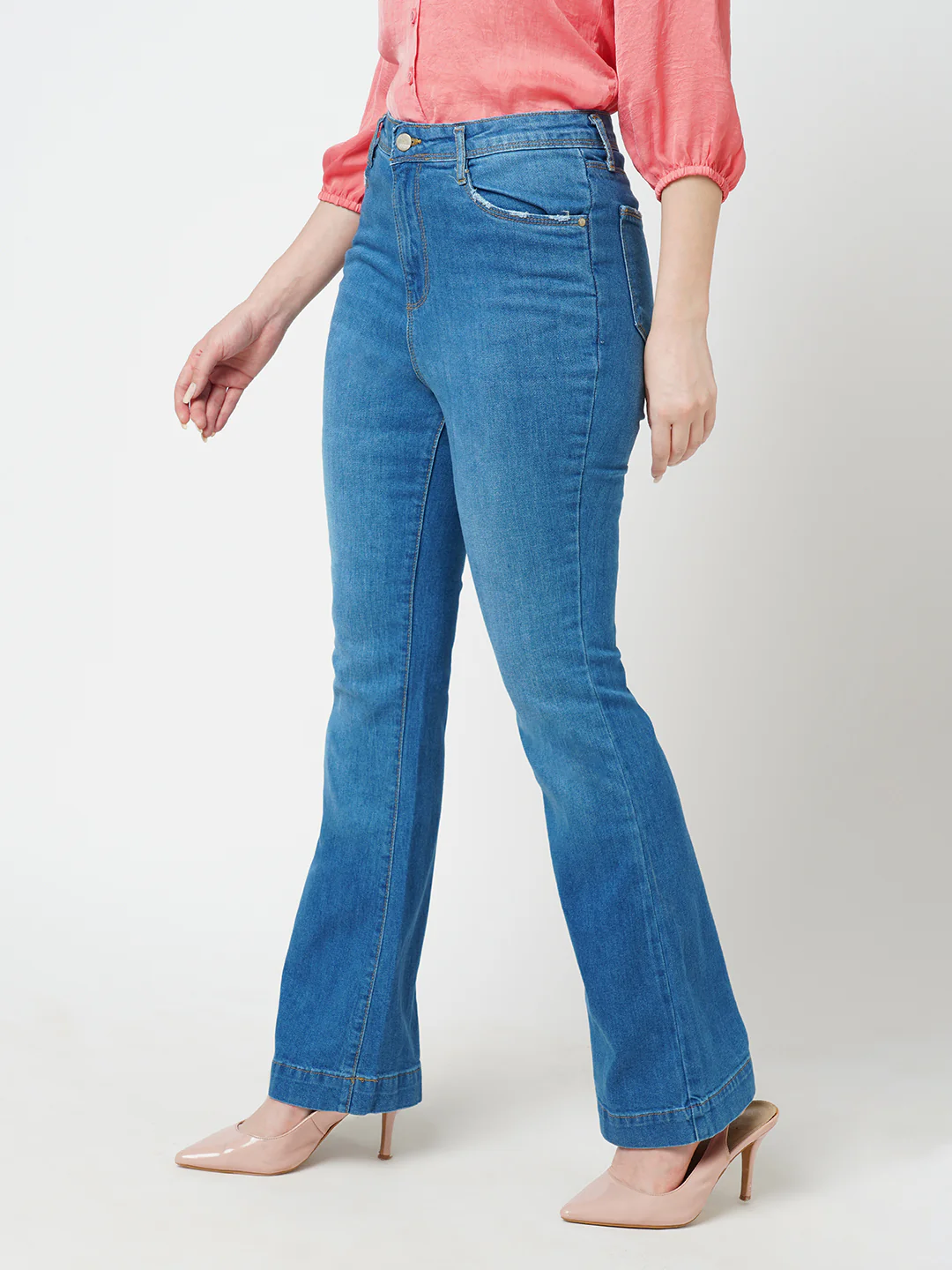 Women Blue High-Rise Mini Flare Jeans - Image 5