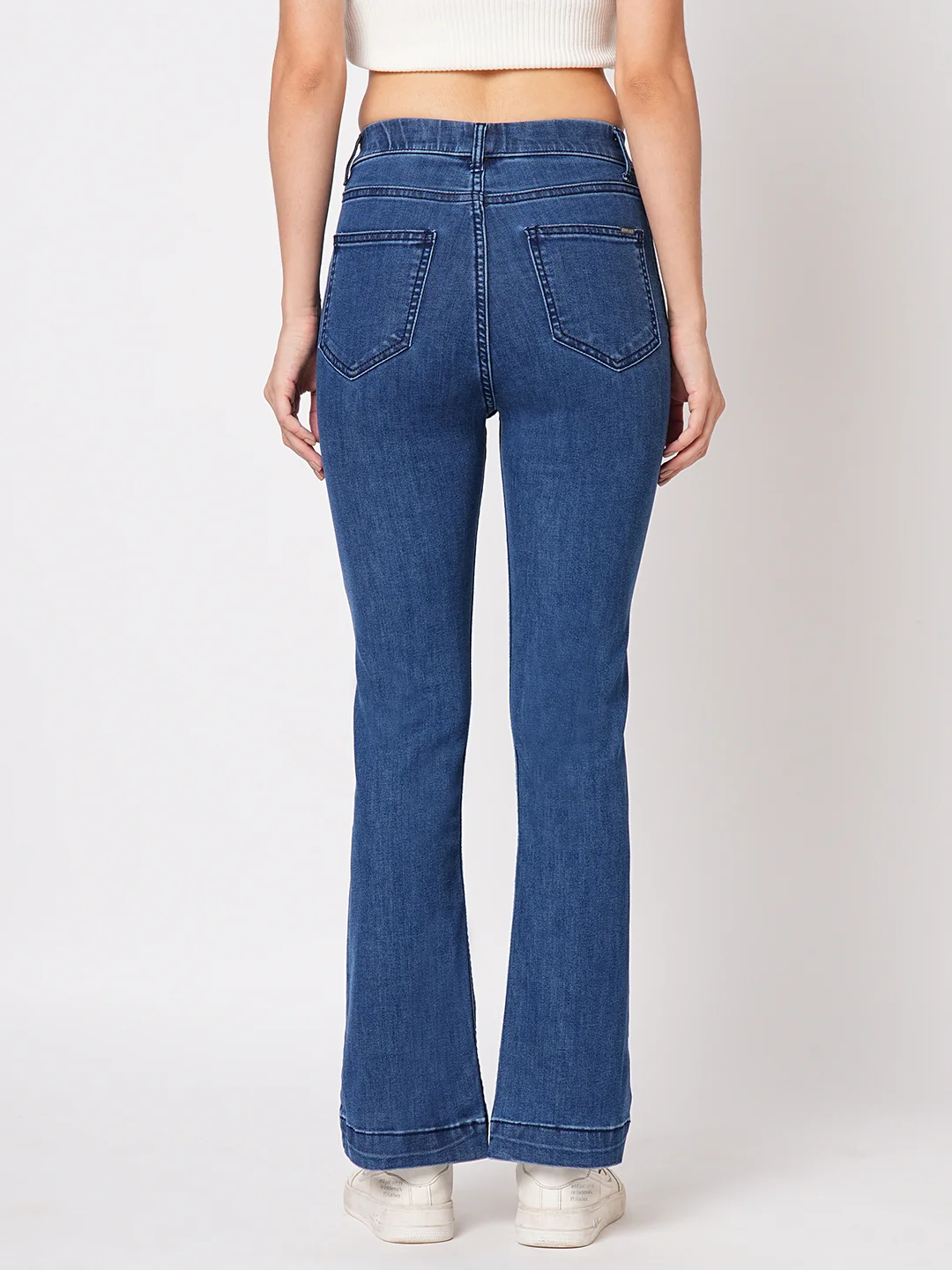Women Blue High-Rise Mini Flare Jeans - Image 3