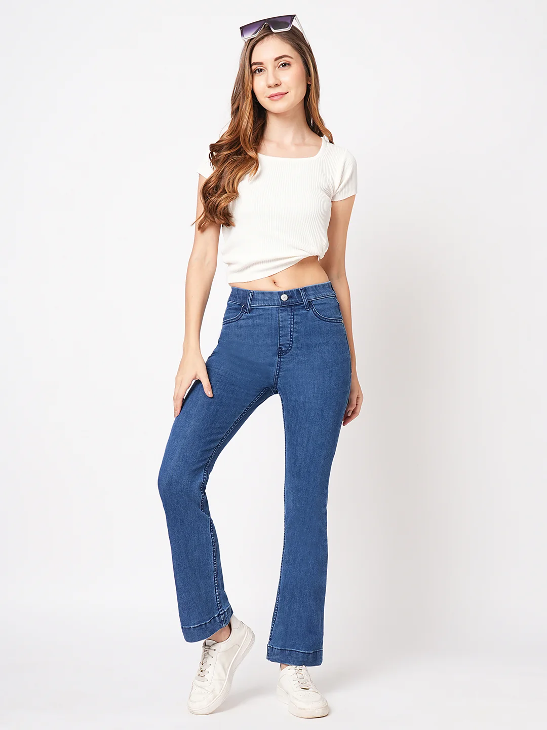 Women Blue High-Rise Mini Flare Jeans - Image 4