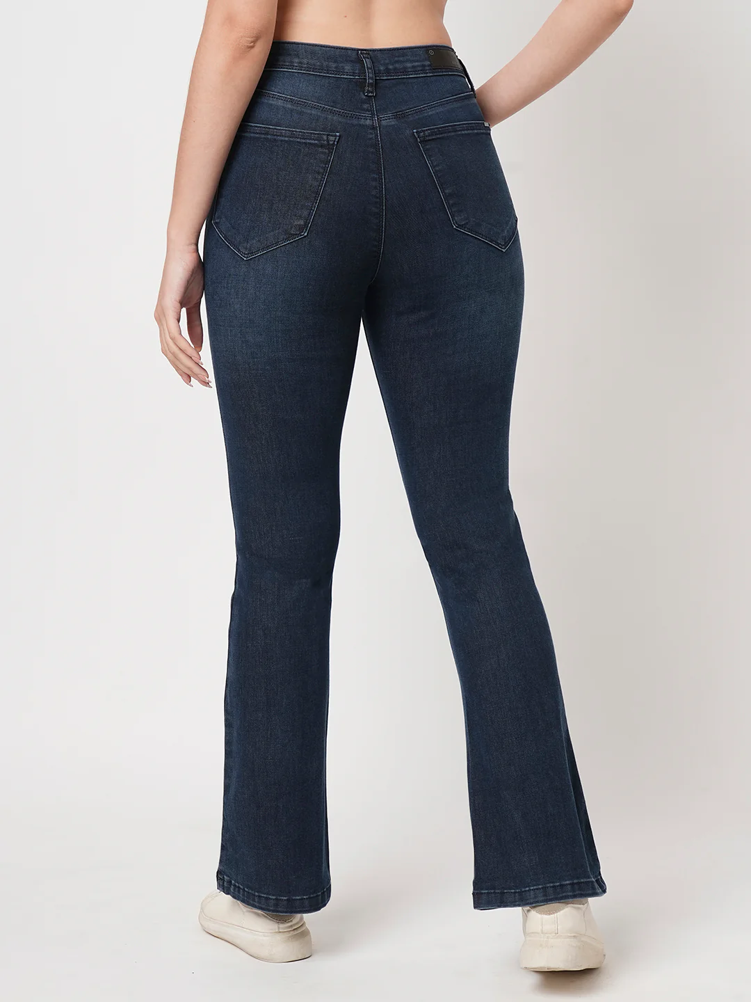 Women Blue High-Rise Mini Flare Jeans - Image 3