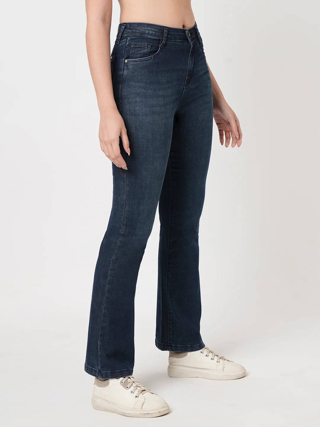 Women Blue High-Rise Mini Flare Jeans - Image 6