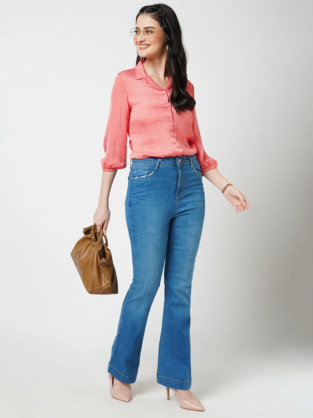Women Blue High-Rise Mini Flare Jeans