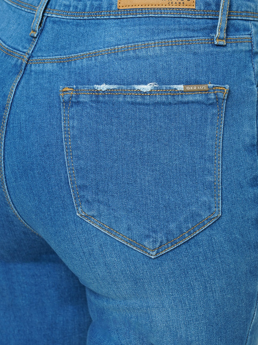 Women Blue High-Rise Mini Flare Jeans - Image 5