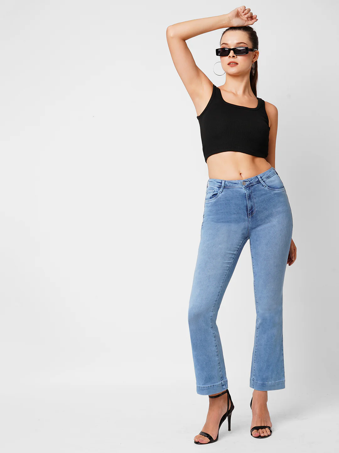 Women Blue High-Rise Mini Flare Jeans