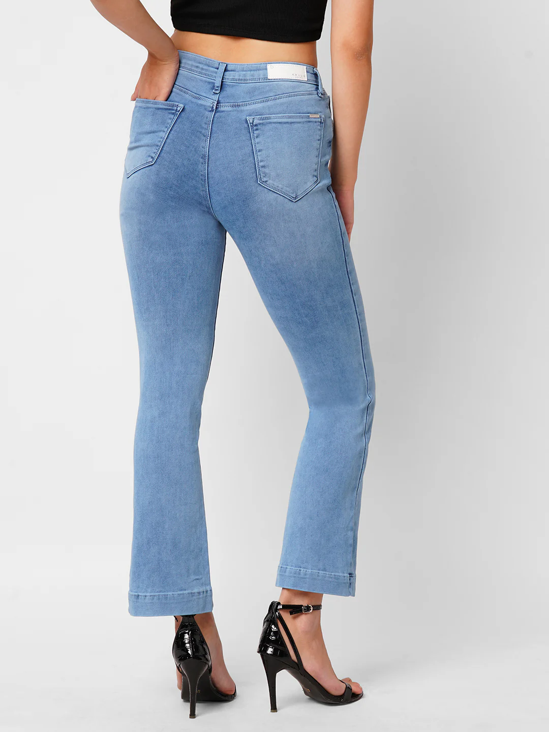 Women Blue High-Rise Mini Flare Jeans - Image 3