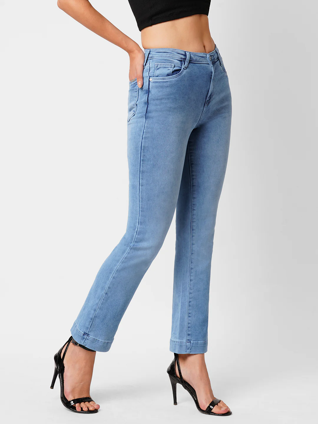 Women Blue High-Rise Mini Flare Jeans - Image 6