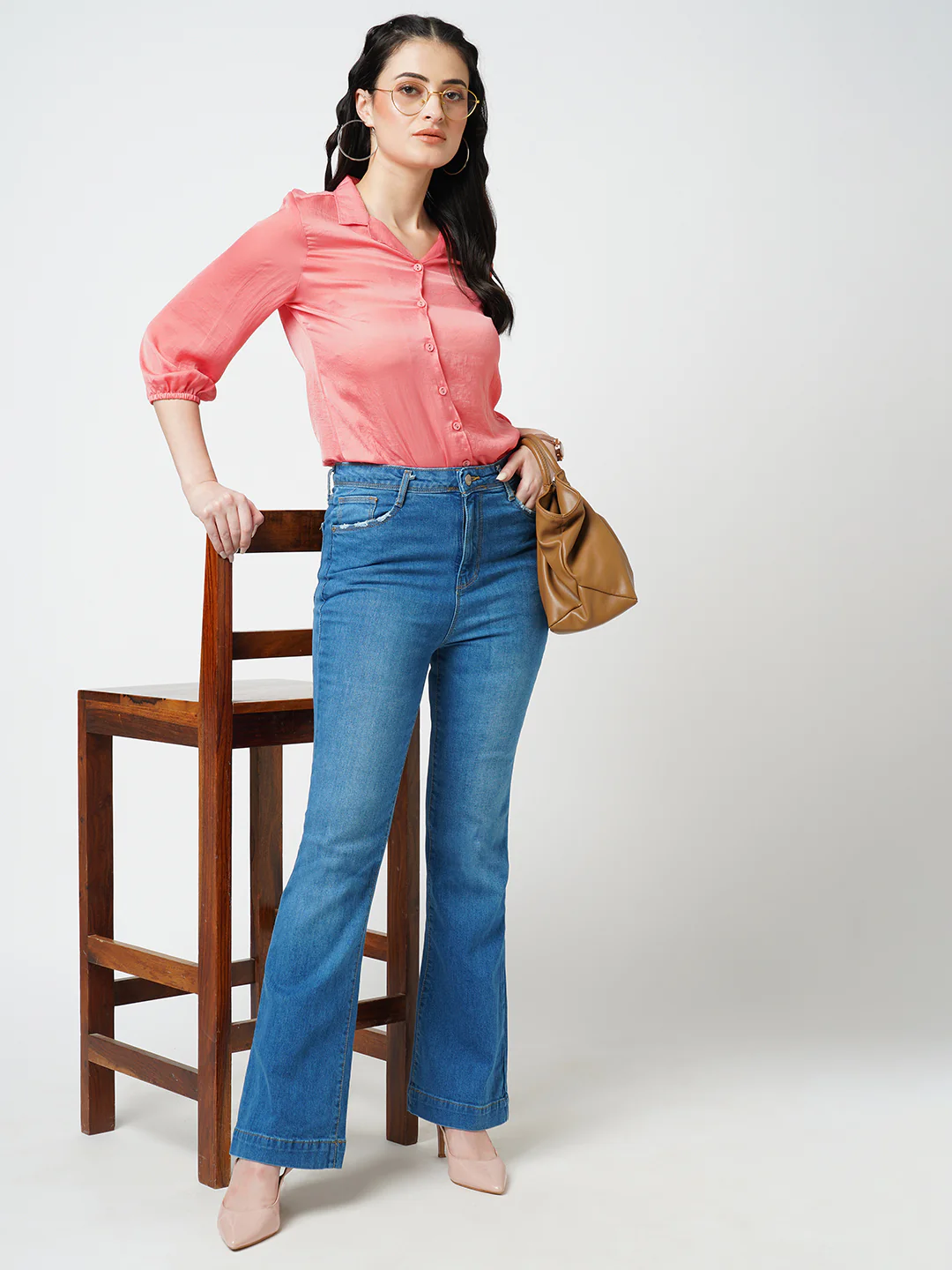 Women Blue High-Rise Mini Flare Jeans
