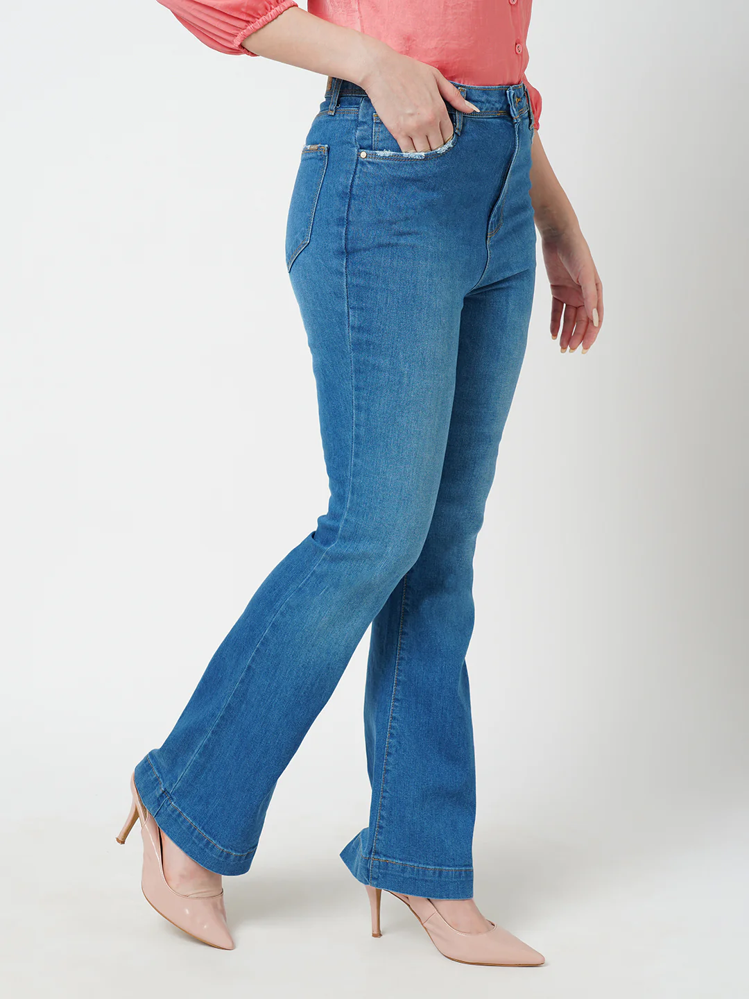 Women Blue High-Rise Mini Flare Jeans - Image 6