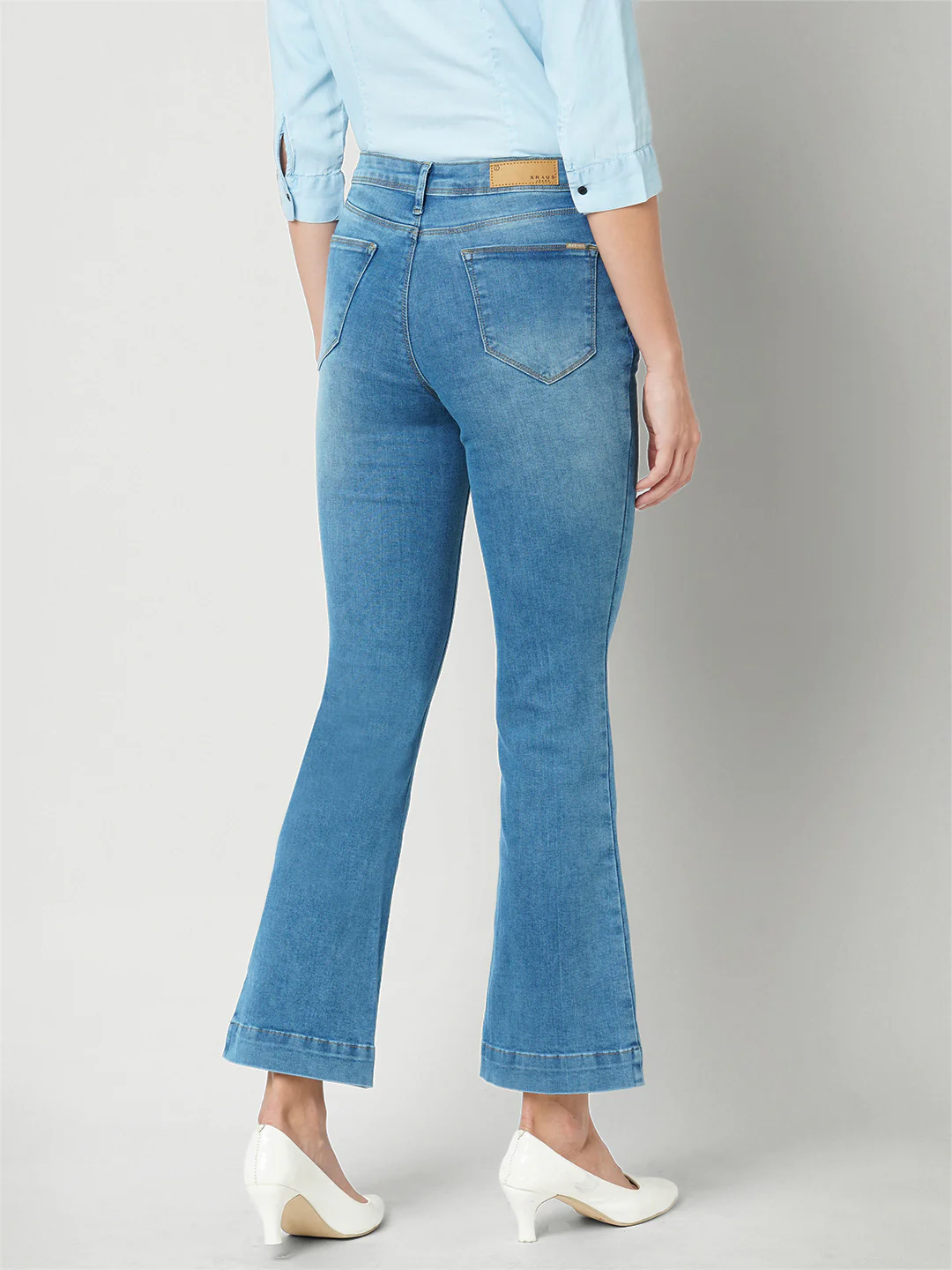 Women Blue High-Rise Mini Flare Jeans - Image 3