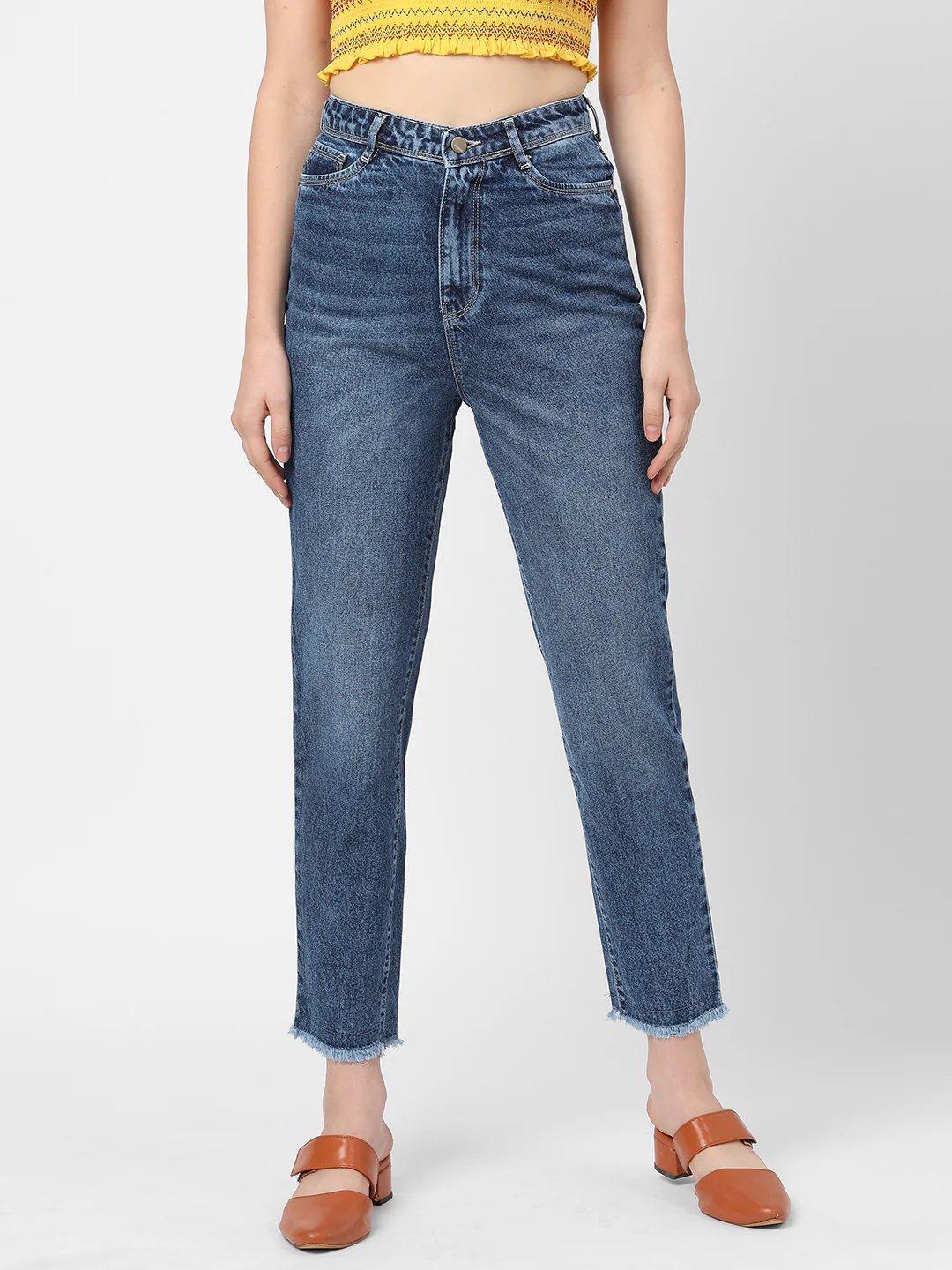 Women Blue High-Rise Mom Fit Jeans - Image 2