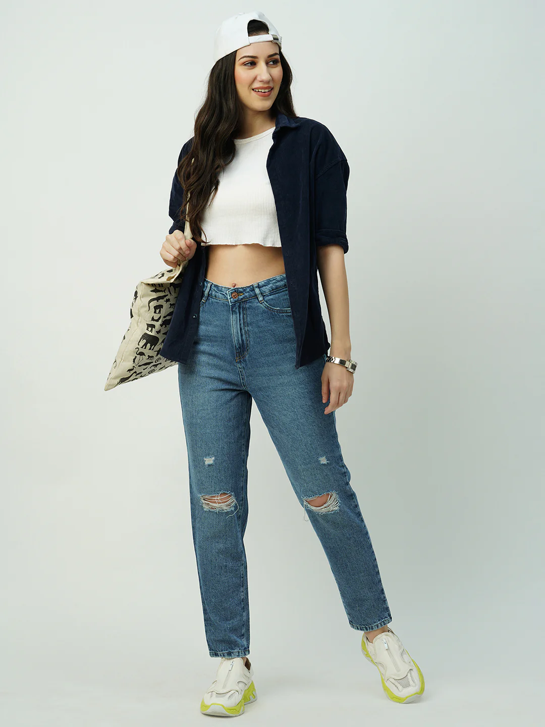 Women Blue High-Rise Mom Fit Jeans