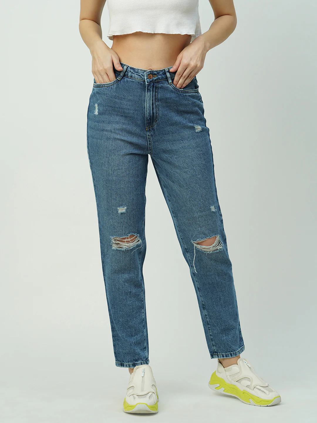 Women Blue High-Rise Mom Fit Jeans - Image 2