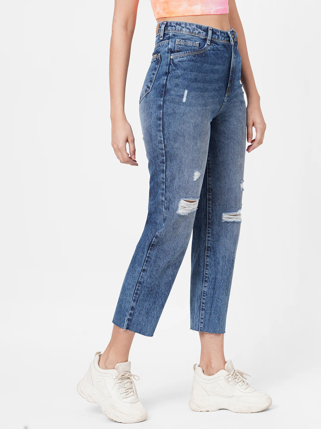 Women Blue High-Rise Mom Fit Jeans - Image 4
